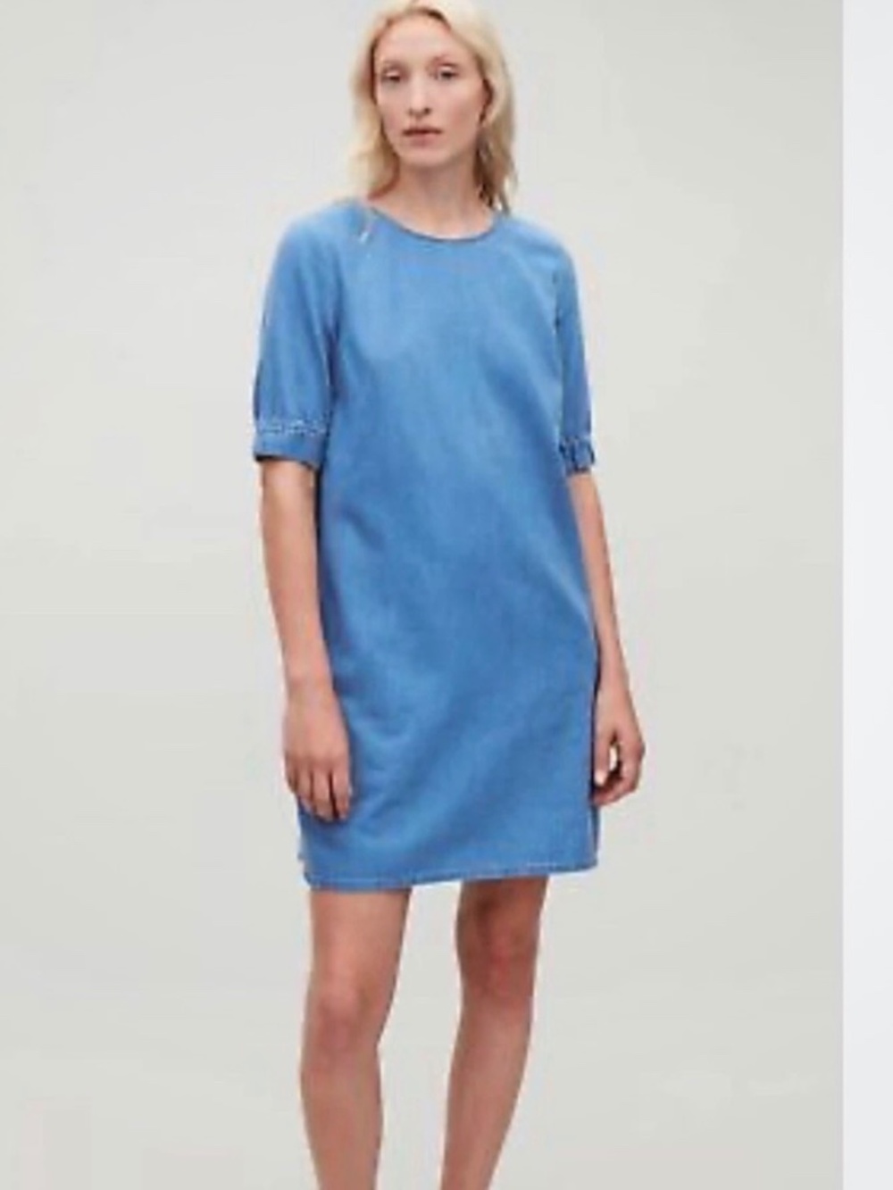 COS Blue Denim Short Sleeve Shift Dress - Size 4